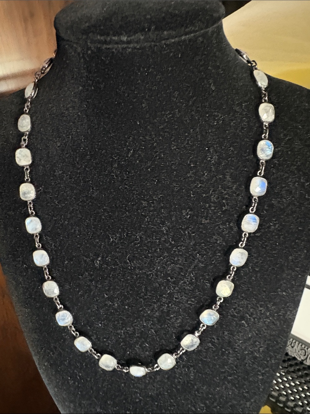 Sterling Silver Moonstone Link Necklace in White-Blue Glow